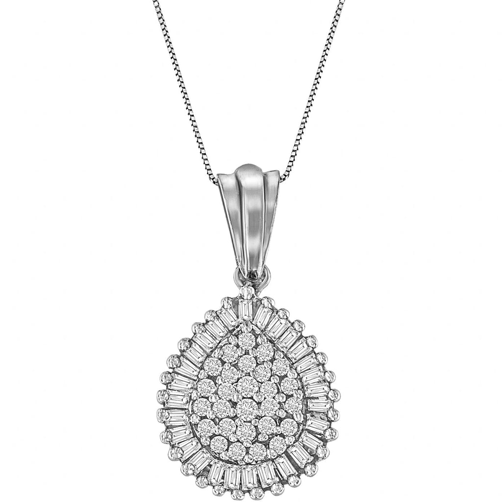 10K Gold 1/2 Cttw Round and Bagutte-Cut Diamond Teardrop 18" Pendant