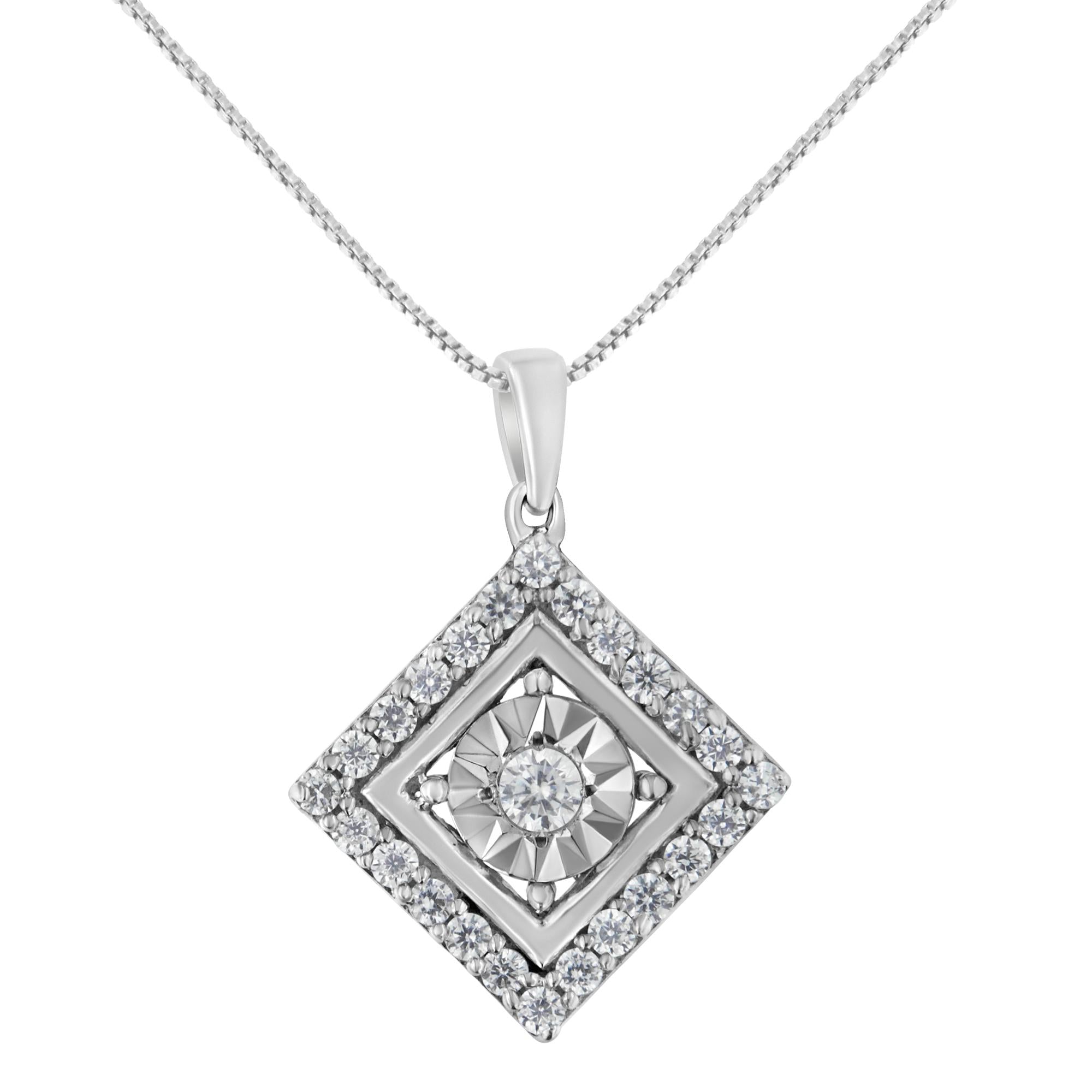 10KT White Gold 1/2 cttw Diamond Square Pendant Necklace (I-J Color,