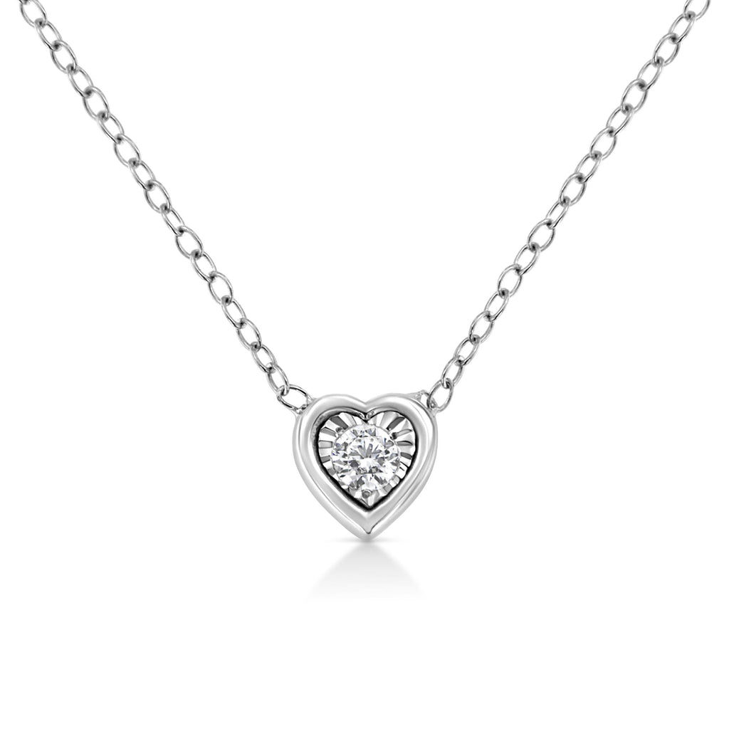 10K White Gold 1/10 Cttw Miracle Set Round-Cut Diamond 18" Pendant