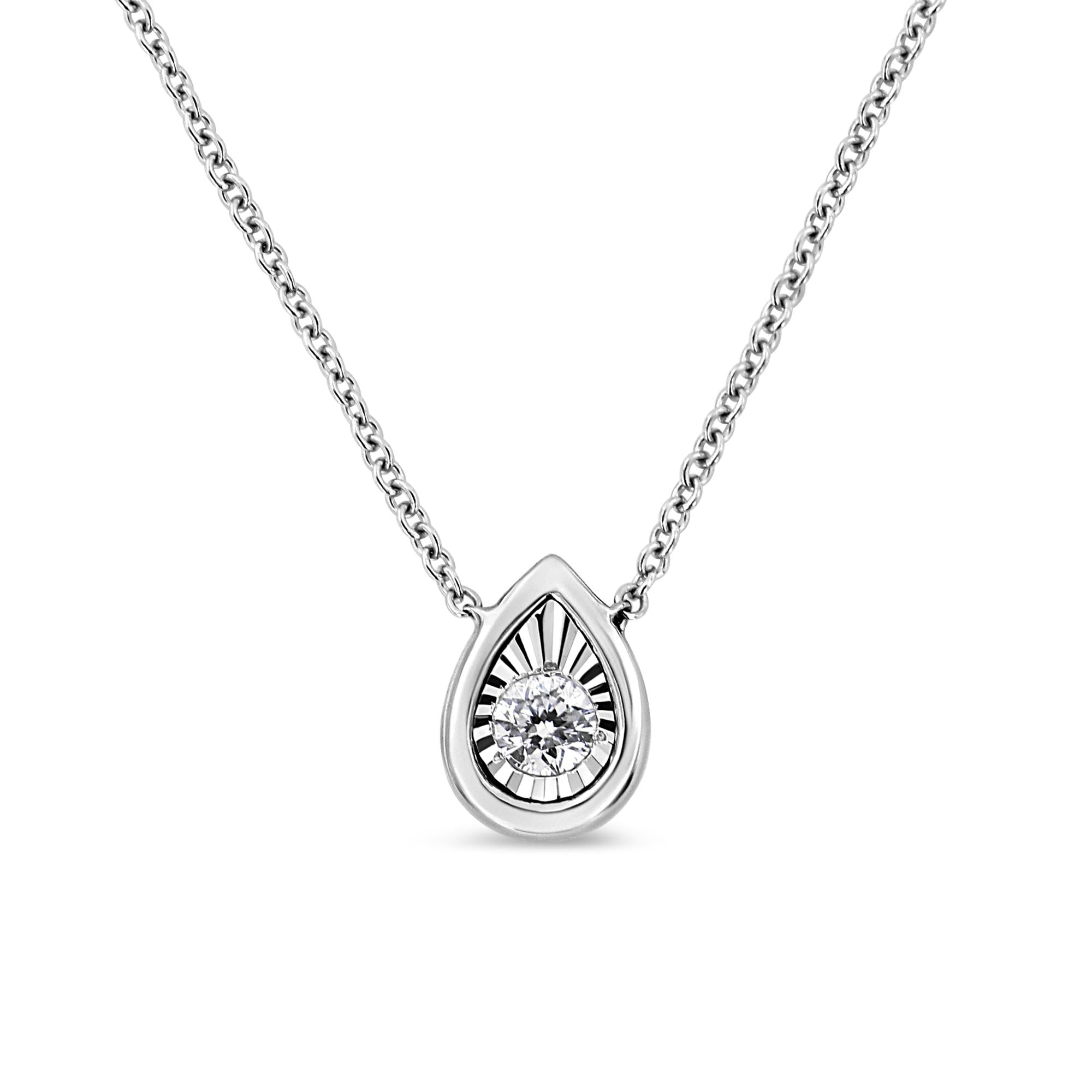 10K White Gold 1/10 Cttw Miracle Set Round-Cut Diamond 18" Pendant