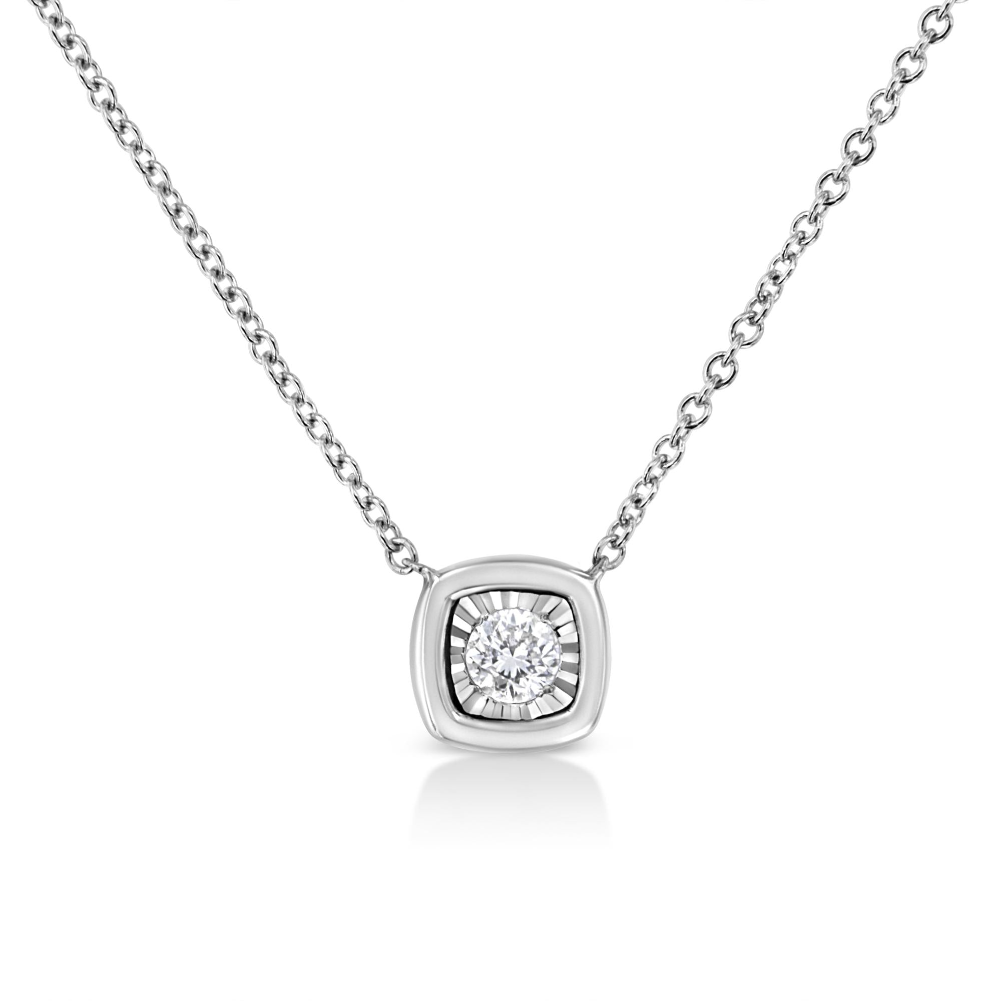 10K White Gold 1/10 Cttw Miracle Set Round-Cut Diamond 18" Pendant