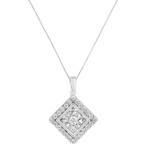 10KT White Gold 1/2 cttw Diamond Square Pendant Necklace (I-J Color,