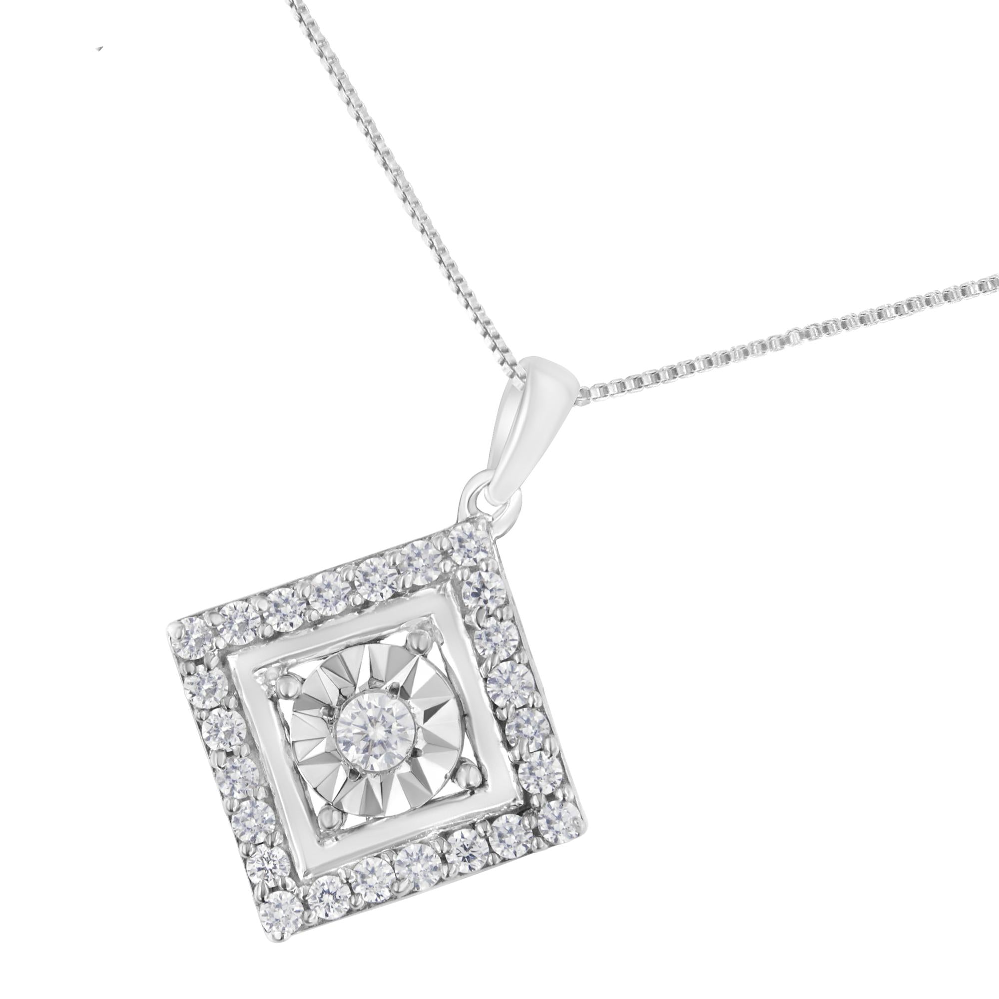 10KT White Gold 1/2 cttw Diamond Square Pendant Necklace (I-J Color,
