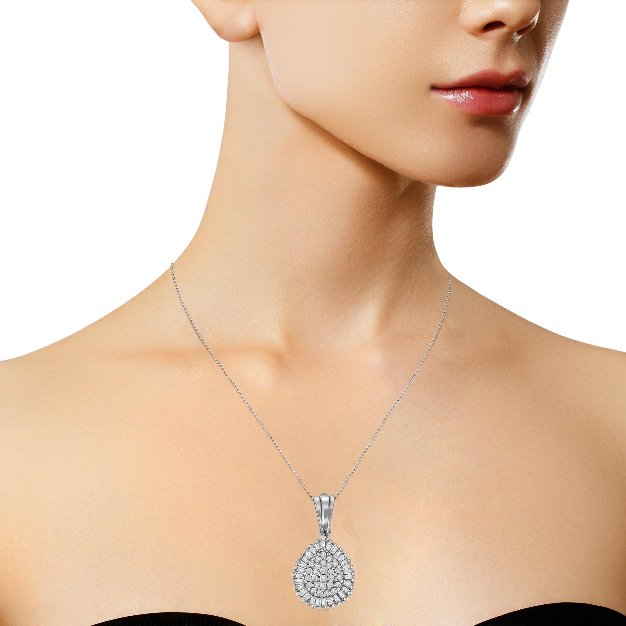 10K Gold 1/2 Cttw Round and Bagutte-Cut Diamond Teardrop 18" Pendant