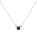 Cushion Cut Ruby & Diamond Birthstone Necklace In 14K White Gold